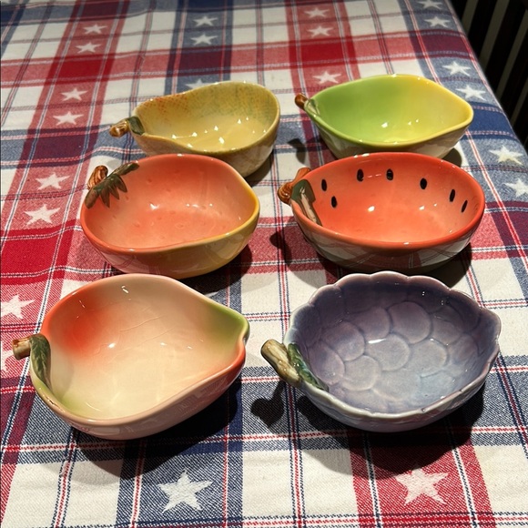 Set of 6 pottery bowls each a different fruit Each about 4 inches by 5 inches